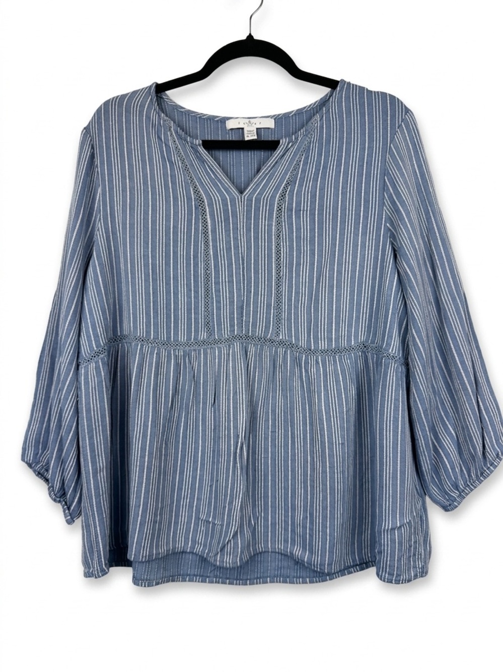 Anthropologie Fever Light Blue & White Striped Peasant Tunic Sz XL